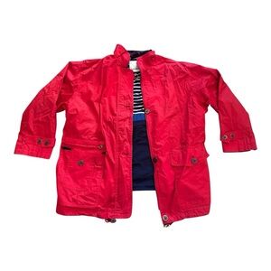 Vintage London Fog Red Women’s Rain Jacket Size XL Zip Up Navy Lined Canvas Coat